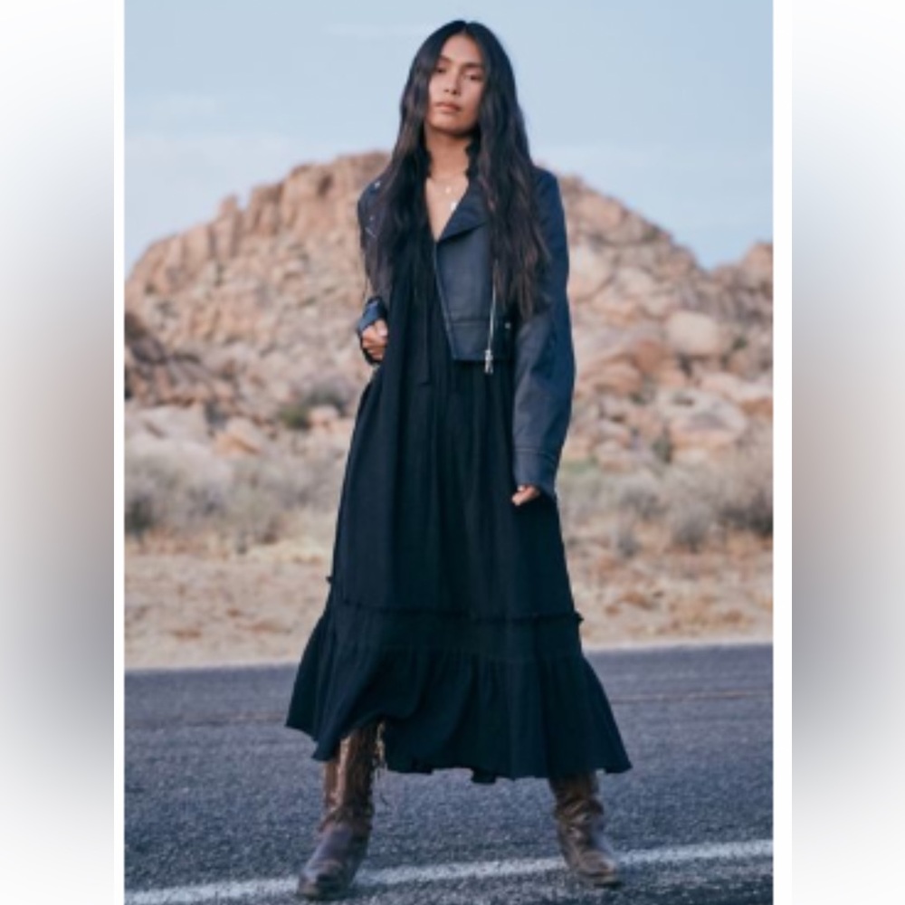 Urban Outfitters Annabelle Ruffle Mock Neck Midi Dress